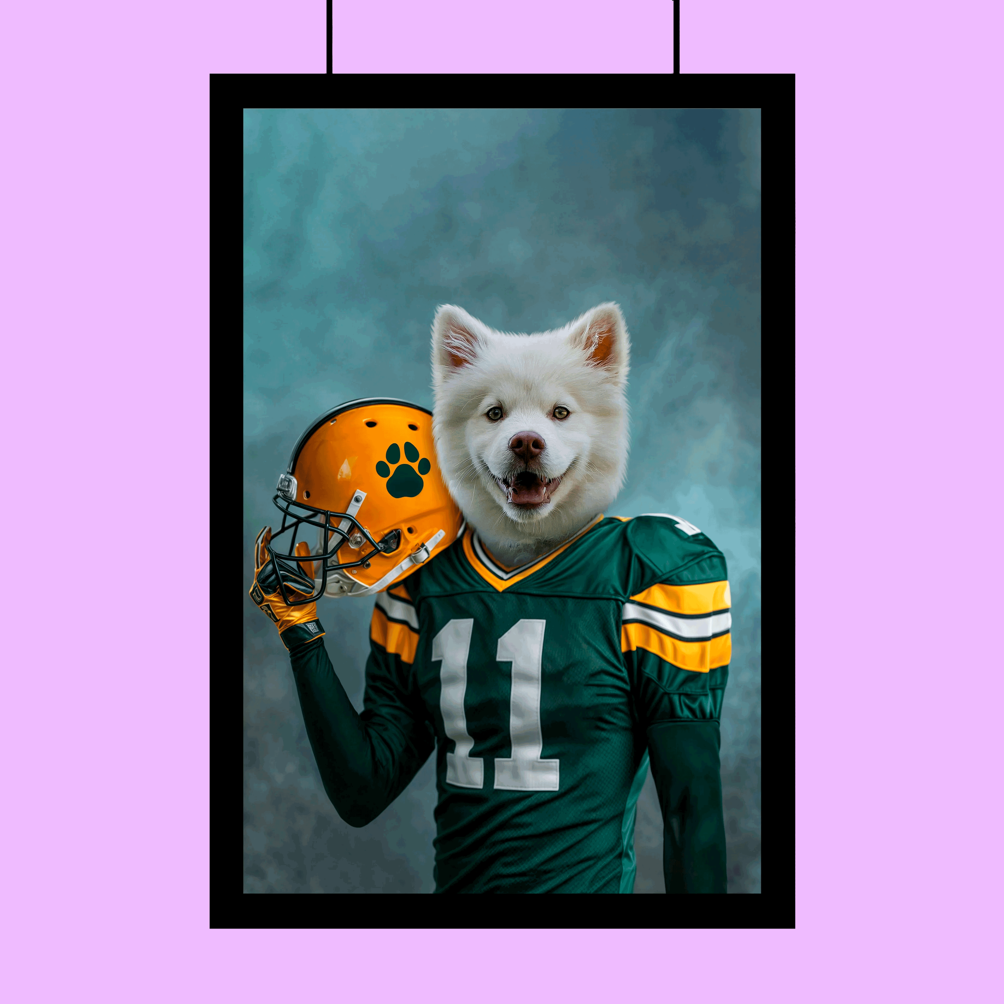 Football Star Samoyed Custom Pet Portrait | Personalized Pet Football Art